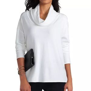 NWT H Halston Ivory Cowl Neck Lace Mix Sweater - L
